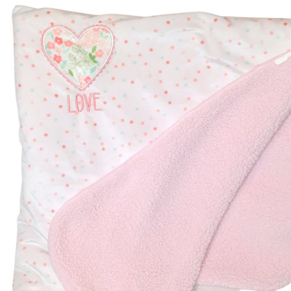 Just Born Love Heart Floral Polka Dots Sherpa Security Lovey Blanket 29" X 39"